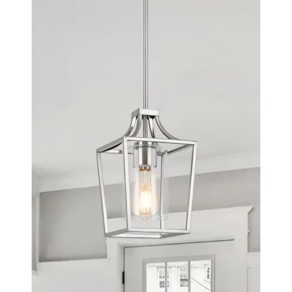 Brushed Nickel Lantern Pendant Light – Adjustable Height, - Picture 9 of 9